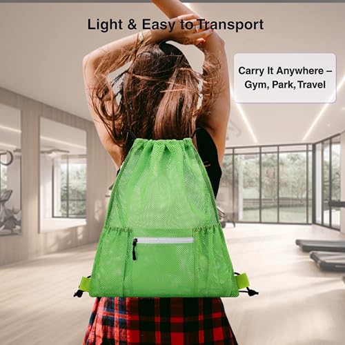 Mesh Sports Drawstring Bag, Large Breathable Gym Sack for Boxing Gloves, Boxing Equipment, Shoes & Training Gear, Lightweight & Durable (Green) - color: Green