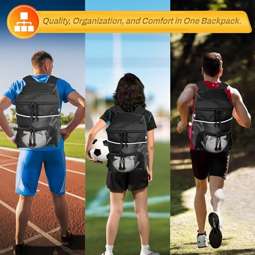 Vizari Soccer Backpack Soccer Bag | Water resistant Durable Equipment Bag for Football, Basketball, Volleyball | Cleats and Ball Compartment - Red,Blue,Black