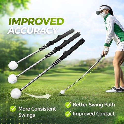 Retractable Golf Swing Training Aid Upgraded 3-in-1 Golf Training Aid - Fix Your Golf Swing Fast Grip Trainer with Audible Click Feedback, Portable Indoor/Outdoor Practice Aid