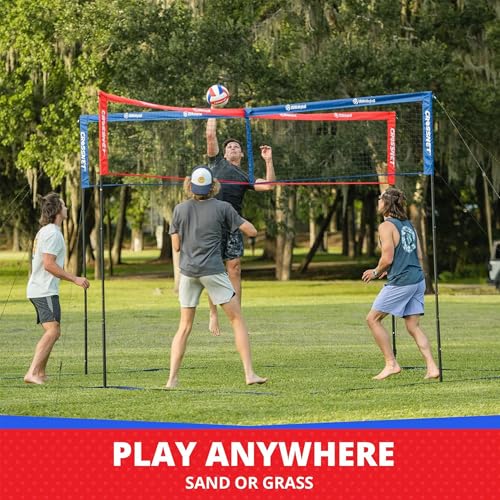 Vivere CROSSNET Quick Assemble 4 Square Volleyball Game Set for Adults and Kids with Volleyball Net, Backpack and Ball for Outdoor Games - color: USA