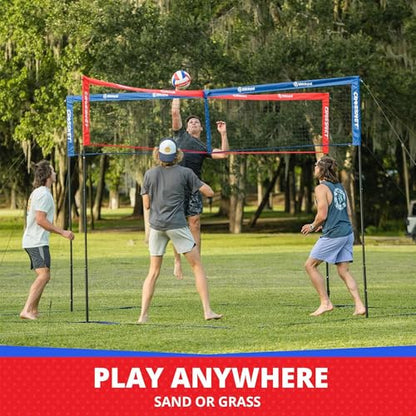 Vivere CROSSNET Quick Assemble 4 Square Volleyball Game Set for Adults and Kids with Volleyball Net, Backpack and Ball for Outdoor Games - color: USA