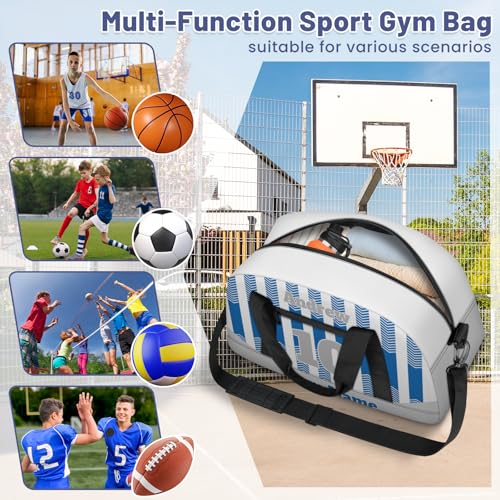 Basketball Soccer Gifts for Boys Girls - Custom Sports Duffle Bag, Personalized Name & Team Bag, Water-Resistant Gym Bag for Basketball, Soccer, Volleyball | Y-Cyan Grey - color: Y-Cyan Grey