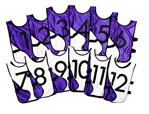 LVL10 Pro Sports Pinnies - Reversible Numbered Pinnies with Premium Fabric, Comfortable Fit and Fade-Resistant Print - 6 Pack - color: Purple/White, size: Youth Medium, style: 12 Pack (1-12)