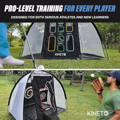 Kineto Training Set – Golf Swing Net, 8-Zone Chipping Target, Baseball Pitch Trainer – Durable, Portable, Tool-Free net for Backyard or Indoor use - size: all in one