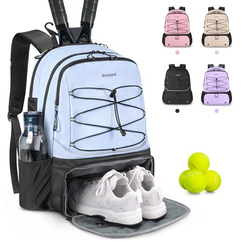 Arcoyard Tennis Bag Holds 2 Rackets, Professional Tennis Bags for Women, Tennis Backpack with Ventilated Shoe Compartment - color: Blue