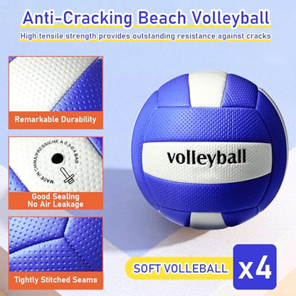 Soulchen 4 Pack Volleyball Official Size 5 Soft Official Volleyballs Kits with Pump Needles Mesh Bag Beginners Training Equipment Volleyball for Outdoor Gym Backyard Park Beach to Play Games