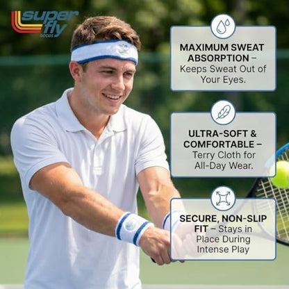 Super Fly Goods Sweatbands Pickleball Golf Tennis Great Gift or for Your Sports or Team Wristband Sports Band Set Including Towel Wrist and Head Sweatbands - style: Tennis Head & Wristband Set