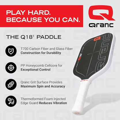 Qranc T700 Pickleball Paddle, Carbon Fiber and Glass Fiber, with PP Honeycomb Core, USA Pickleball (USAPA) Approved - style: Control / 18mm