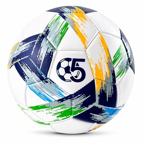 Soccer Ball Size 5 Size 4 size 3 Deflated - Bright Tri-Color Design, Vibrant & Multicolor Indoor/Outdoor Training Sports Ball - Official Size for Kids Youth Teens Adult - Ideal Soccer & Birthday Gift - color: Blue, size: Size 5