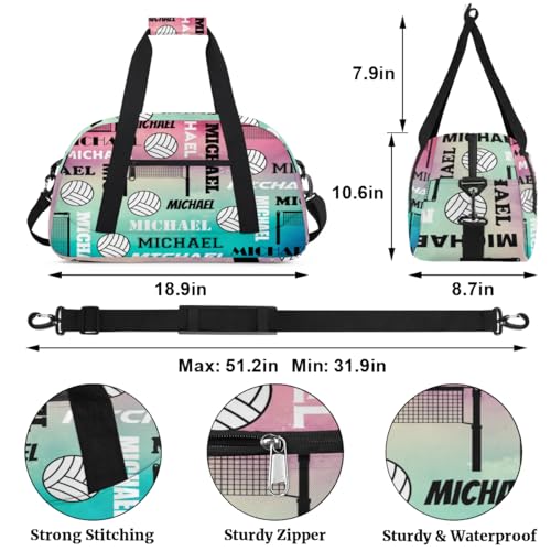 Custom Volleyball Gym Bag Duffel Bag for Women Men, Personalized Name Sport Bag Overnight Bags Customized Travel Weekender Bag, Purple Blue - color: Purple Blue