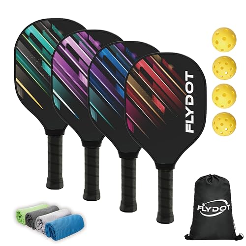 Pickleball Paddles Set of 4,USAPA Approved,4 Indoor&Outdoor Pickleball Balls, Carrying Bag, 4 Cooling Towels,4 Pack Paddles,Pickleball Paddles Pack Gifts for Beginner&Pro - color: Color Lines