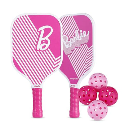 Barbie - Wooden Pickleball Bundle, Includes 2 Wooden Paddles and 4 Pickleballs, Durable Beginner Paddle Set for Indoor and Outdoor Play, Fun Pink Design for Kids and Adults