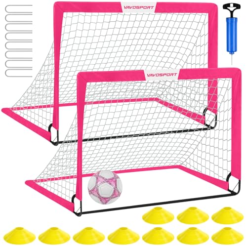 Kids Soccer Goals for Backyard Set - 2 of 4' x 3' Portable Soccer Goal Training Equipment, Pop Up Toddler Soccer Net with Soccer Ball, Soccer Set for Kids and Youth Outdoor Games, Sports, Play - color: 3-Pink, style: 4 ft x 3 ft