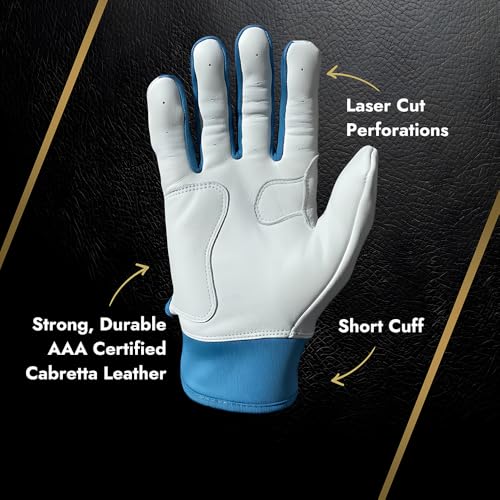 Short Cuff Baseball Gloves - color: Caribbean Blue, size: Youth Large