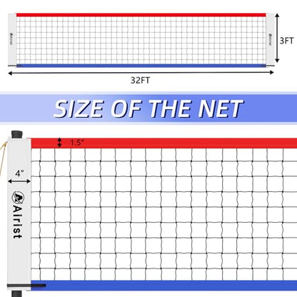 Portable Volleyball Net Set,Professional Volleyball Nets Set for Backyard and Beach,Outdoor Volleyball Net with Height Adjustable Poles,Volleyball and Carrying Bag - color: Red and Blue