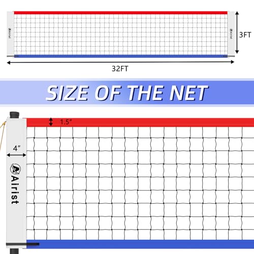 Portable Volleyball Net Set,Professional Volleyball Nets Set for Backyard and Beach,Outdoor Volleyball Net with Height Adjustable Poles,Volleyball and Carrying Bag - color: Red and Blue
