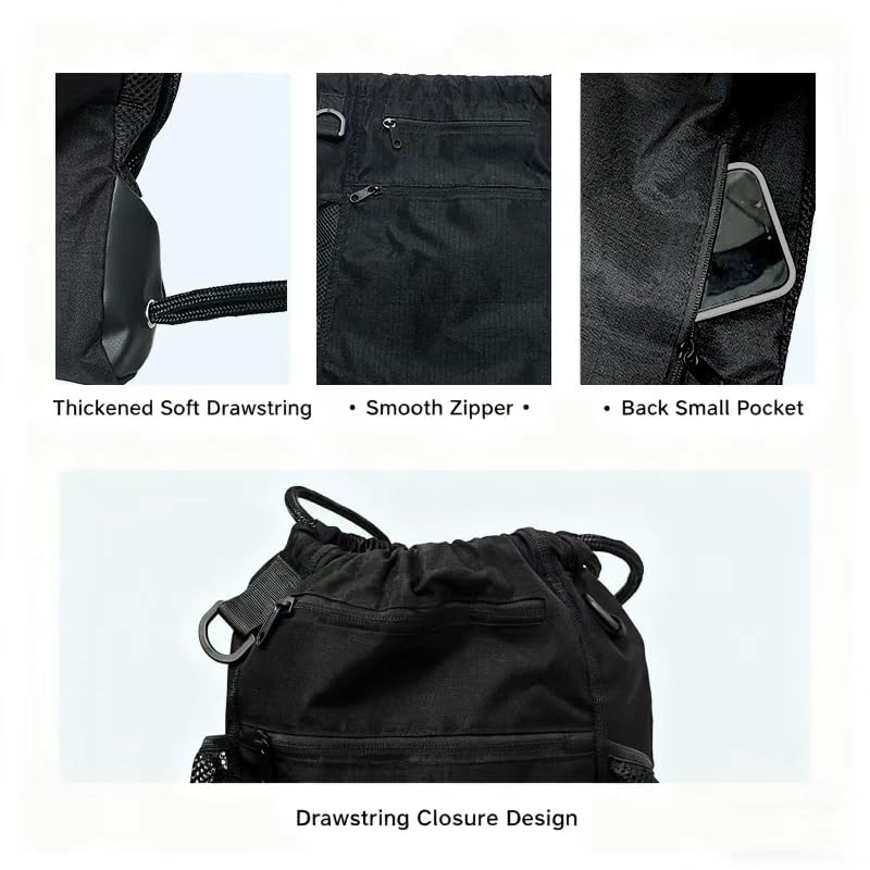 SSZYace Basketball Backpack for Boys Men Women Drawstring Backpack Basketball Bag - color: Black