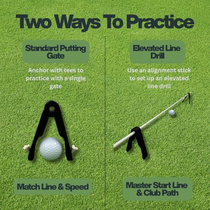 Folding Putting Gates for Golf | Portable Elevated Line Drill & Standard Putting Gate | Compact 2-Pack with Storage Band | Practice Start Line & Face Control Anywhere