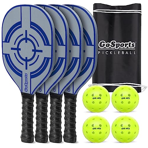 GoSports Pickleball Sets - Classic, Retro, Steel Blue, or Yellow - Includes 4 Paddles, 4 Regulation Pickleballs and Carry Case | 4 Paddles, Carry Case - color: Steel Blue