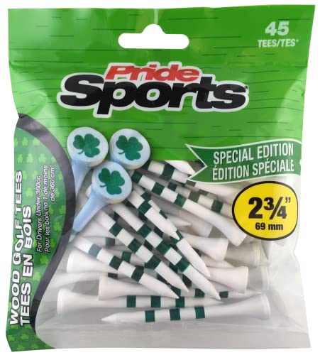 PrideSports Shamrocks Wooden Golf Tees - 2-3/4 Inch, 45 Count - Special Edition - Perfect for St. Patrick's Day