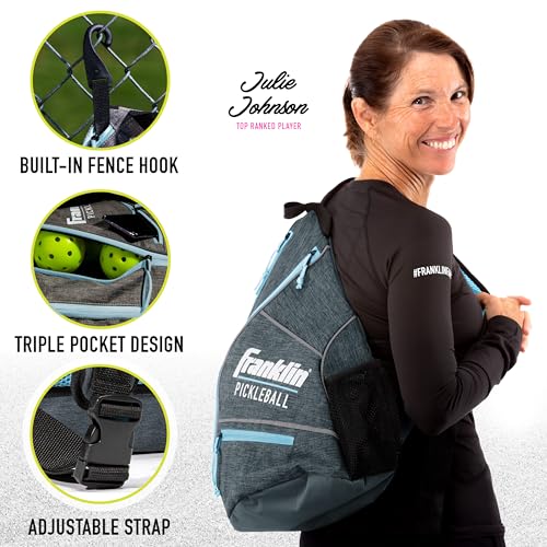 Franklin Sports Pickleball Bags - Sling Bag Backpack for Gear + Equipment - Men + Women - Holds Paddles, Balls + Accessories - color: Gray/Blue