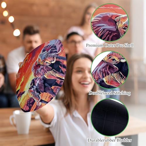 American Football, Official Size 11.9 x 7.3 Inch, Premium Composite Leather High-Grip Ball with Pro-Style Lacing, Unique Prints for Training, Games & Gifts - color: Elephants Sunset