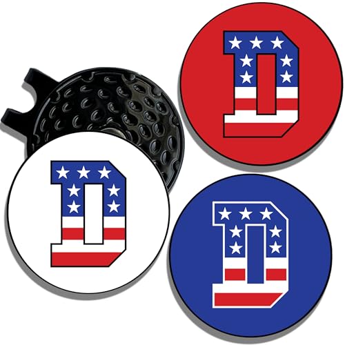 Wolf Golf Towels Golf Ball Marker Hat Clip | USA Monogram | 1 Magnetic Clip + 3 Ball Markers | Patriotic Golf Accessories for Men & Women - color: D - Red White & Blue