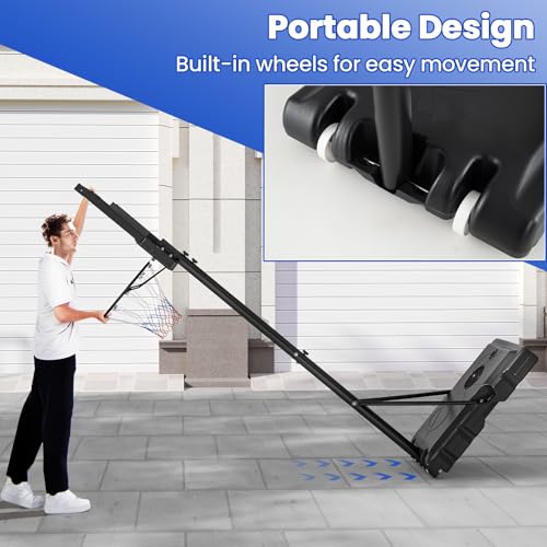 Goplus Basketball Hoop Outdoor, 4.1-10 FT Height Adjustable Basketball Goal System with 45 Inch Shatterproof PC Backboard, Wheels for Adults in Court, Backyard, Driveway, Pool