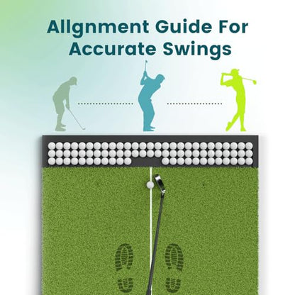 Golf Hitting Mat with Ball Tray, 5x4 / 6x4 ft, 26mm / 31mm Thick, Pro & Elite Turf with Swing Path Line, Premium Golf Practice Mat for Indoor & Outdoor Swing, Chipping, Training - style: 5×4 ft ELITE Turf – 31mm / Line