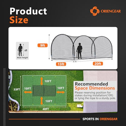 ORIENGEAR Baseball Batting Cage for Backyard, 20 x 13 x 9 ft, Fully Enclosed Hitting Cage, Baseball and Softball Training Cages, Backyard Hitting and Pitching Practice Net with Frame, 1.25" Mesh