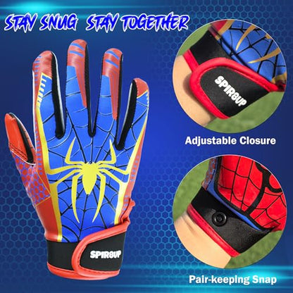 Youth Football Gloves for Boys Girls with Spider Tacky Grip, Flexible Kids Receiver Football Gloves- Blue Red - size: Youth Medium/Large