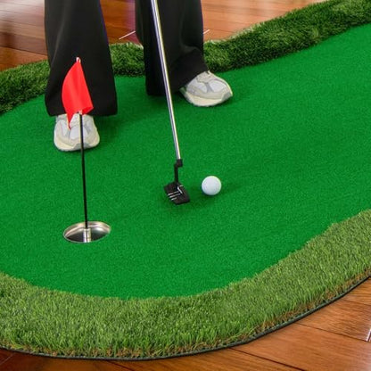 Tangkula 10 FT Golf Putting Green, Large Professional Golf Training Mat with Realistic Artificial Grass Turf, 3 Holes, 3 Flags and Cups for Indoor Outdoor Putting Practice - size: 10 FT x 5 FT, style: Waved