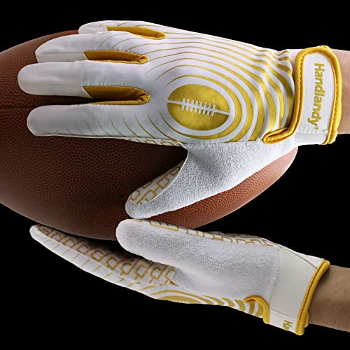 HANDLANDY Youth Football Gloves, Kids Sticky Receiver Gloves,Super Grip Football Glove Best Gift for Boys,Girls - color: White and Gold, size: Small-Youth