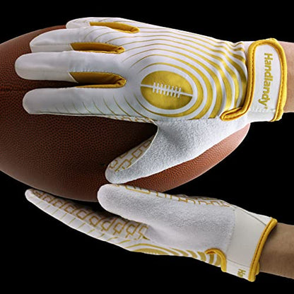 HANDLANDY Youth Football Gloves, Kids Sticky Receiver Gloves,Super Grip Football Glove Best Gift for Boys,Girls - color: White and Gold, size: Small-Youth