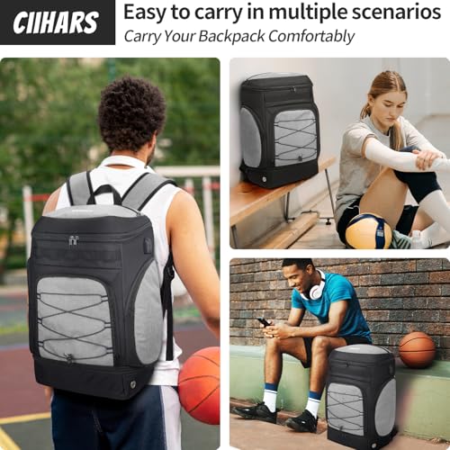 Basketball Backpack Bag Large Sports Bag with Separate Ball holder & Shoes compartment, Best for Basketball, Soccer,Volleyball,Gym - color: Grey