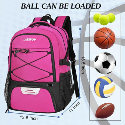 LARIPOP Basketball Backpack Large Basketball Bag with Ball Holder & Shoe Compartment for Youth Adults Men Women - color: Pink