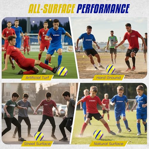 STRIKA Soccer Ball – Match-Level Performance, Seamless Hybrid Bonded (No-Stitch), True Flight Control, All-Weather Durability – Size 5 & 4 Training & Game Ball