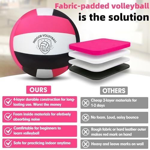 Soft Indoor Volleyballs for Girls Youth Beginners Trainer Fabric Light First Learning Volleyballs Safe Quiet Practicing Inside the House Birthday Easter Gifts - color: Pink