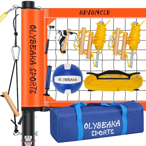 Professional Volleyball Net Set for Outdoor Fun with Adjustable Aluminum Poles, Upgraded Anti-sag Net, PU Volleyball, Boundary Line, Large Carry Bag - color: Bright Orange