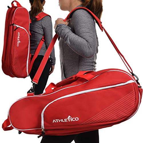 Athletico 6 Racquet Tennis Bag | Padded to Protect Rackets & Lightweight | Professional or Beginner Tennis Players | Unisex Design for Men, Women, Youth and Adults (Red)