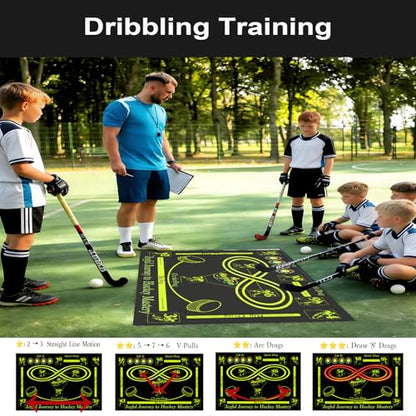 Hockey Training Equipment, Non-Slip Dribbling Training Mat, Indoor/Outdoor Field Trainer, Practice Aids to Improve Speed, Ball Control and Coordination, Includes Resistance Bands and Cones - size: 35"*59"