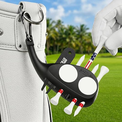 Golf Tee Holder for Golf Bag Accessories for Men, 3-in-1 Tee Caddy, Includes 6 Golf Tees, Divot Repair Tool & Golf Ball Marker, Stylish Golf Gifts for Men & Women
