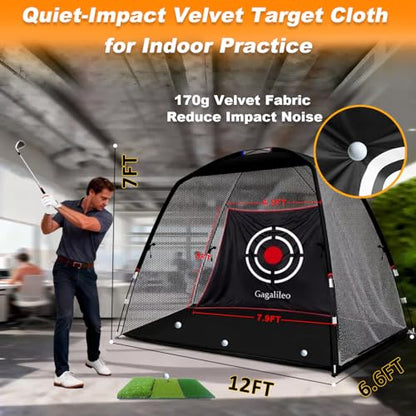 Gagalileo Golf Hitting Net Backyard Driving: 12x7FT Professional Backstop with Silent Velvet Target Portable Practice for Men Dad Complete Sport Set Gift - color: Black Stable Pool