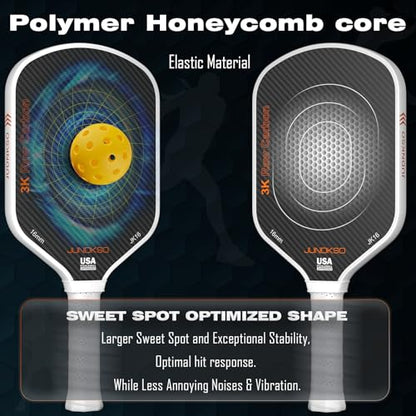 Professional Pickleball Paddles- T700 Carbon Fiber Pickle Racket- 3K Raw Carbon Frosted Surface for Enhanced Spin and Friction - USAPA Approved Offensive Long Paddle for Intermediate Advanced Players - color: white