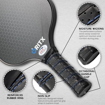 Pickleball Paddle Set | 2 Lightweight Pickleball Rackets w/Fiberglass Surface & 5-Inch Non-Slip Handle, 4 Balls, 1 Carry Bag | USAPA Approved Set for Men & Women - color: Black