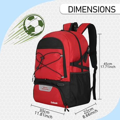 Goloni 30L Sports Backpack with Ball Compartment & Ventilated Shoe Pocket,Basketball Soccer Bag for Youth Boys Girls - color: Wine Red