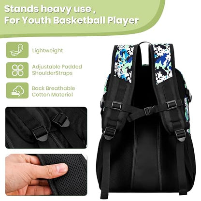 Hsmihair Basketball Backpack Large Sports Bag for Men&Youth,Gym Bag with Separate Ball & Shoes Compartment,Travel Bag for Basketball,Soccer,Volleyball - color: Green Camo