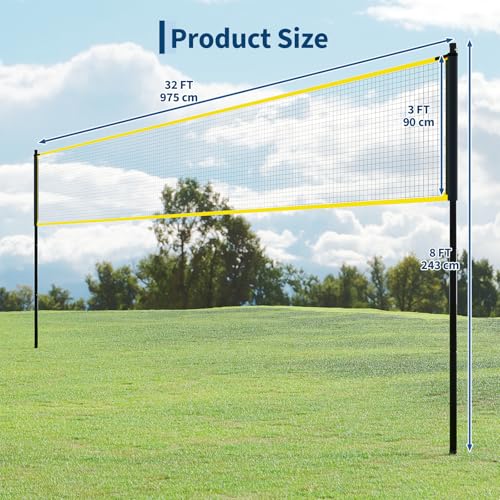 32ft Beach Volleyball Net Set – Height Adjustable, Portable with Ball, Pump & Carry Bag – Complete Outdoor Training & Game Equipment
