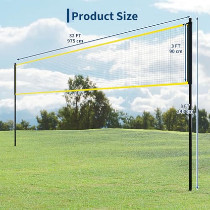 32ft Beach Volleyball Net Set – Height Adjustable, Portable with Ball, Pump & Carry Bag – Complete Outdoor Training & Game Equipment