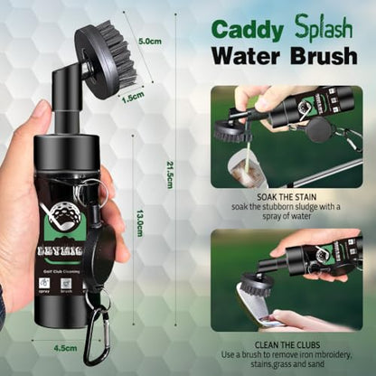 Golf Towel and Brush Set, Premium Golf Towel (15 x 14 inch) & Club Brush Cleaner with Retainer Clip and Squeeze Water Bottle, Essentials Golf Accessories for Men, Golf Gifts for Men